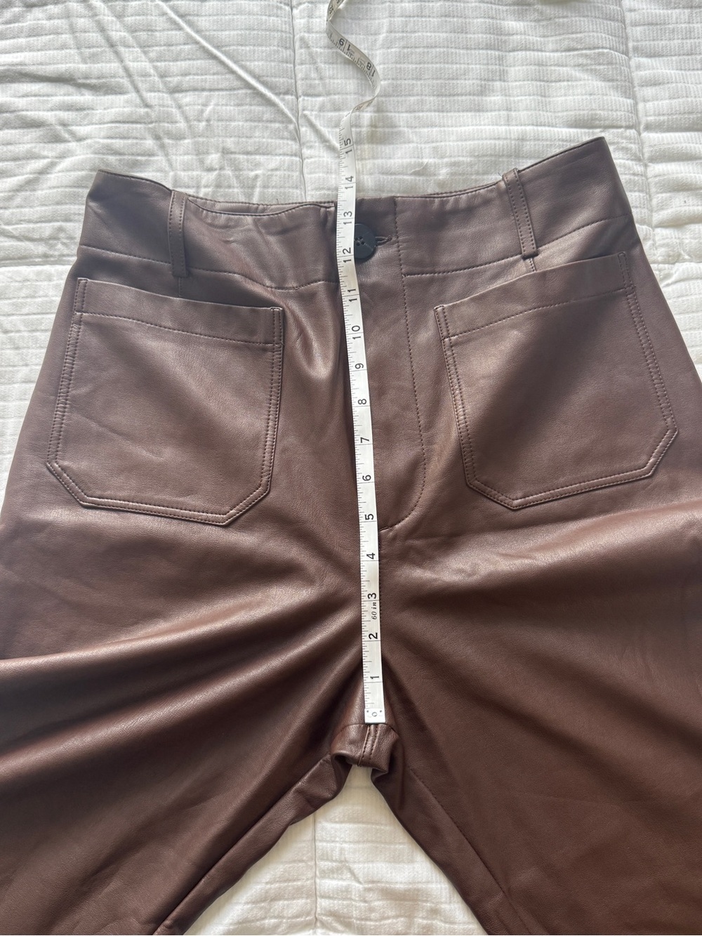 Maeve Anthropologie brown faux leather wide leg cropped pants, size 29T - Picture 6 of 9